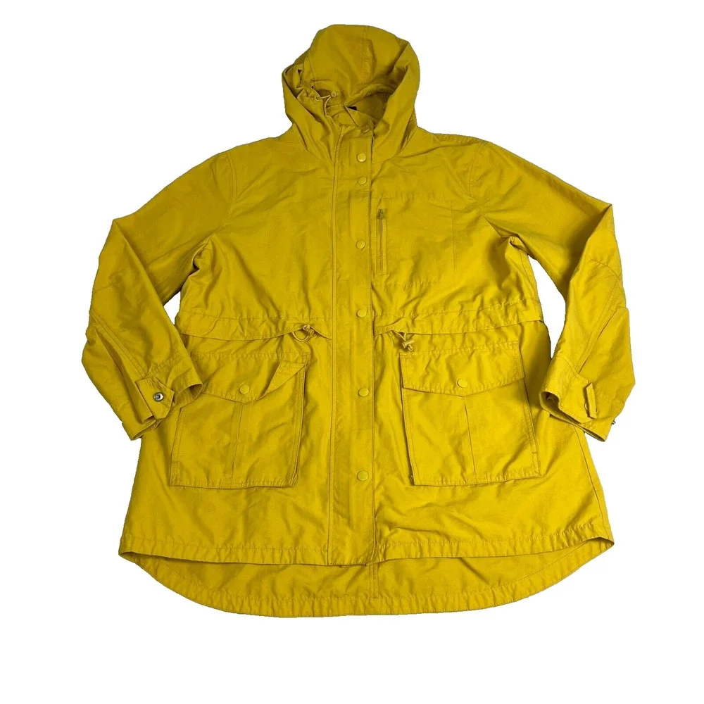 J. Crew Jacket Womens M Windbreaker Hooded Full Zip Coat Cotton Blend Yellow